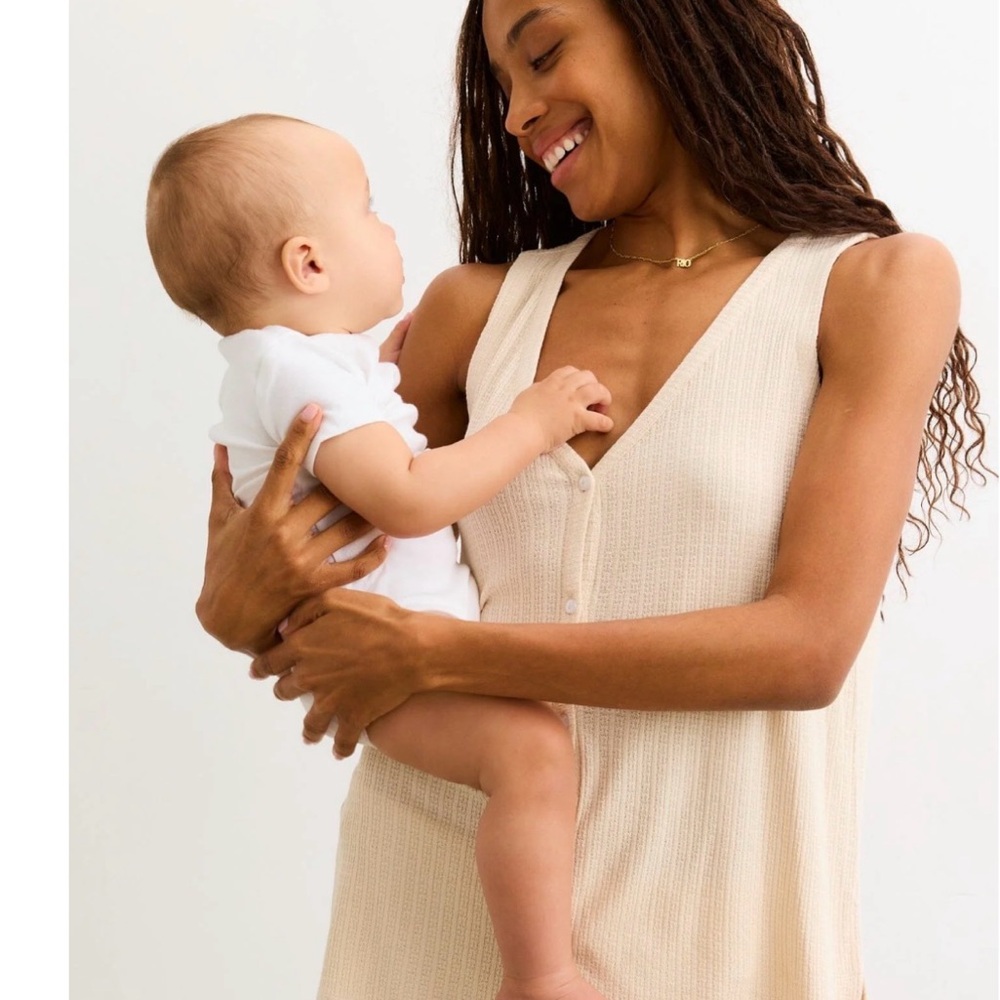 The Silky Ribbed Pointelle Nursing Tank - Sand / 2